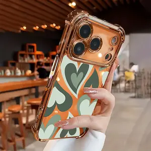Large Green Heart Pattern Phone cases Case Compatible with iPhone 17 Air 16 15 14 13 12 11 Pro Max Plus xs max Featuring Strengthened Four Corners Soft Back for Drop Protection 2D printing Protective Smartphone