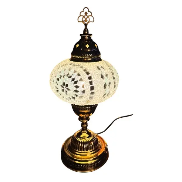 Handmade Gold Nickel White Star Turkish Mosaic Lamp with Intricate Design and Unique Aesthetic Appeal