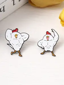 2 Piece Fitness Muscular Rooster Cartoon Enamel Pin Bodybuilding Chicken Excited Pose Showing Muscles Brooches High Quality Durable Alloy Pins,Decorative Backpack Lapel Badge Funny Jewelry Gifts for Friends