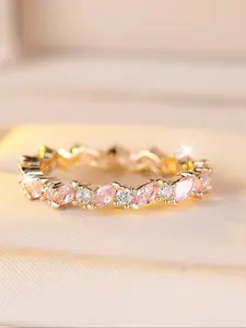 Luxurious and sparkling pink marquise-cut synthetic zirconia ring in golden yellow Cubic zirconia rings Exquisite jewellery designed exclusively for the discerning lady Versatile stackable piece, perfect as a gift