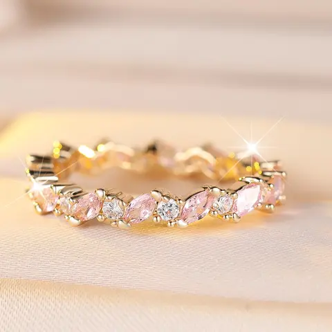 sparkling pink marquise-cut synthetic zirconia ring, Artificial Zircon Jewelry Ring, in golden yellow Versatile stackable piece, perfect as a gift