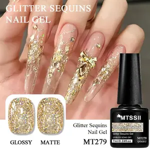 MTSSII 8 Colors Glitter Sequins Gel Nail Polish, Sparkle Shiny Iridescent Glitter Golden Silvery Sequins Blue Purple Nail Gel for Parties Festive, Soak Off UV LED Nail Salon Quality at Home All Season Colors, Colorful Nail Products