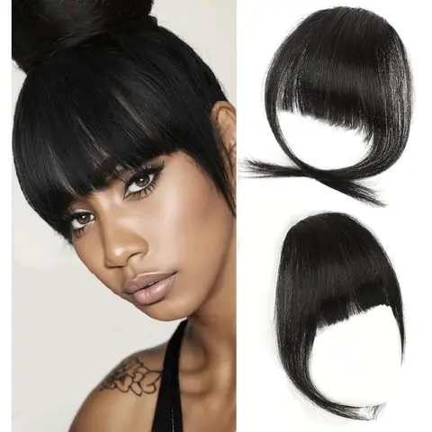 Women's Short Kinky Silky Straight Clip-In Bangs Hair Extensions, Thick Fringe Synthetic Soft Hairpieces with Temple Coverage, Secure Hold, Corrects Different Facial Contours, Ideal for Busy Females (Synthetic Extensions & Pieces), Clip Hair Extensions