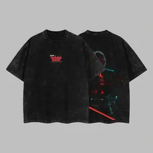Men's Oversized Graphic T-Shirt, Double Printed Acid Washed Cotton Streetwear Top with Anakin Sith Lord Print for TV & Movie Fans