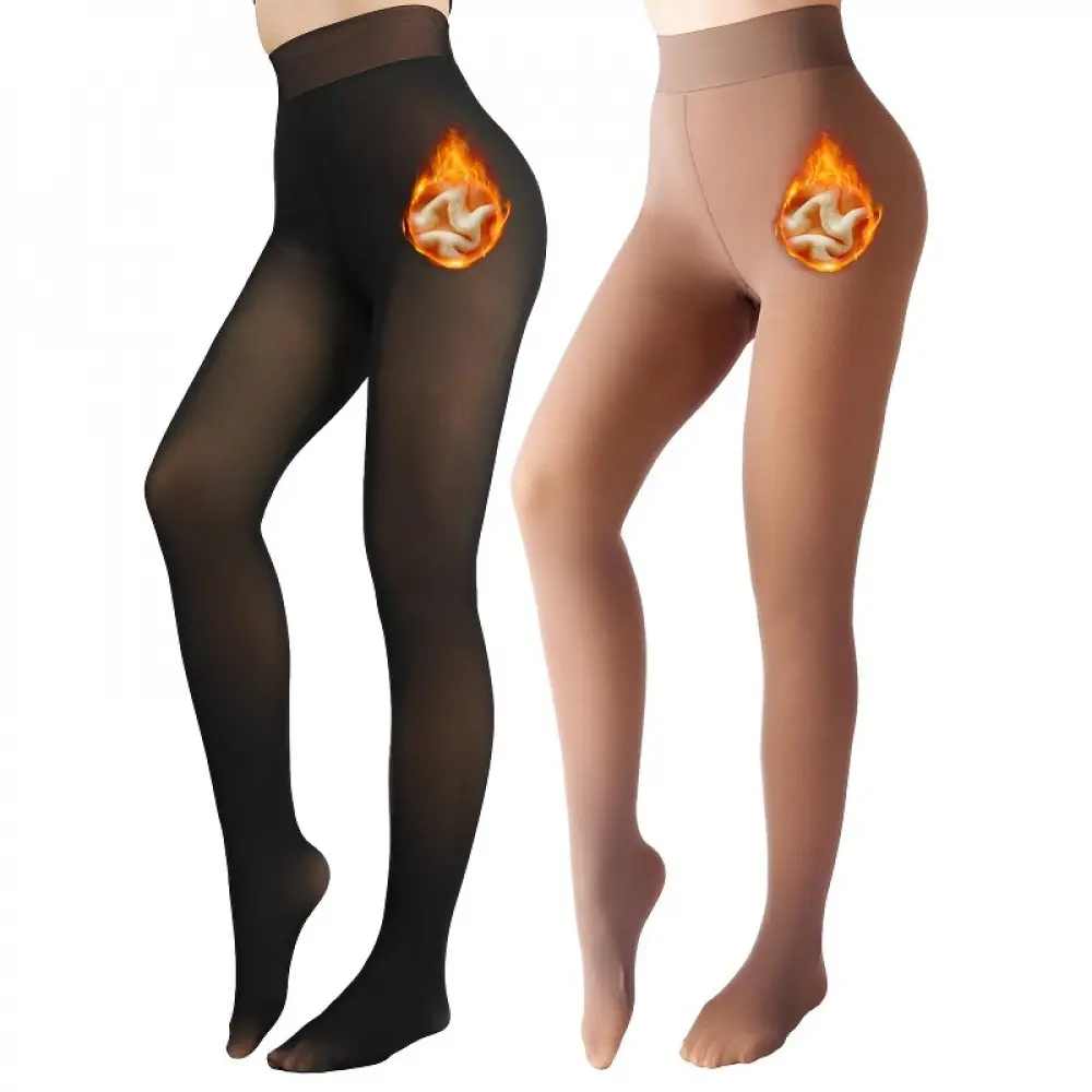 2 Pack Women Fleece Lined Tights Seamless High Waist Thermal Pantyhose Translucent Sheer Leggings Winter Shaping Stockings S-XL