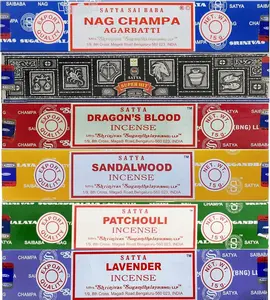 Satya Sai Baba Incense Sticks Agarbatti 15 Gram x 6 Pack - 6 Hand Rolled Fragrances, 100% Pure Herbal Eco-Friendly Incense for Relaxation Set Aroma Scented Freshener