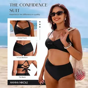 【S-XL】Hanna Nikole Women's Bikini Suit High Cut 2 Piece Swimsuit Gathered Modest Swimsuit Knotted Font Cross Cross #DealsForYouDays #SummerWins #thememorialdays