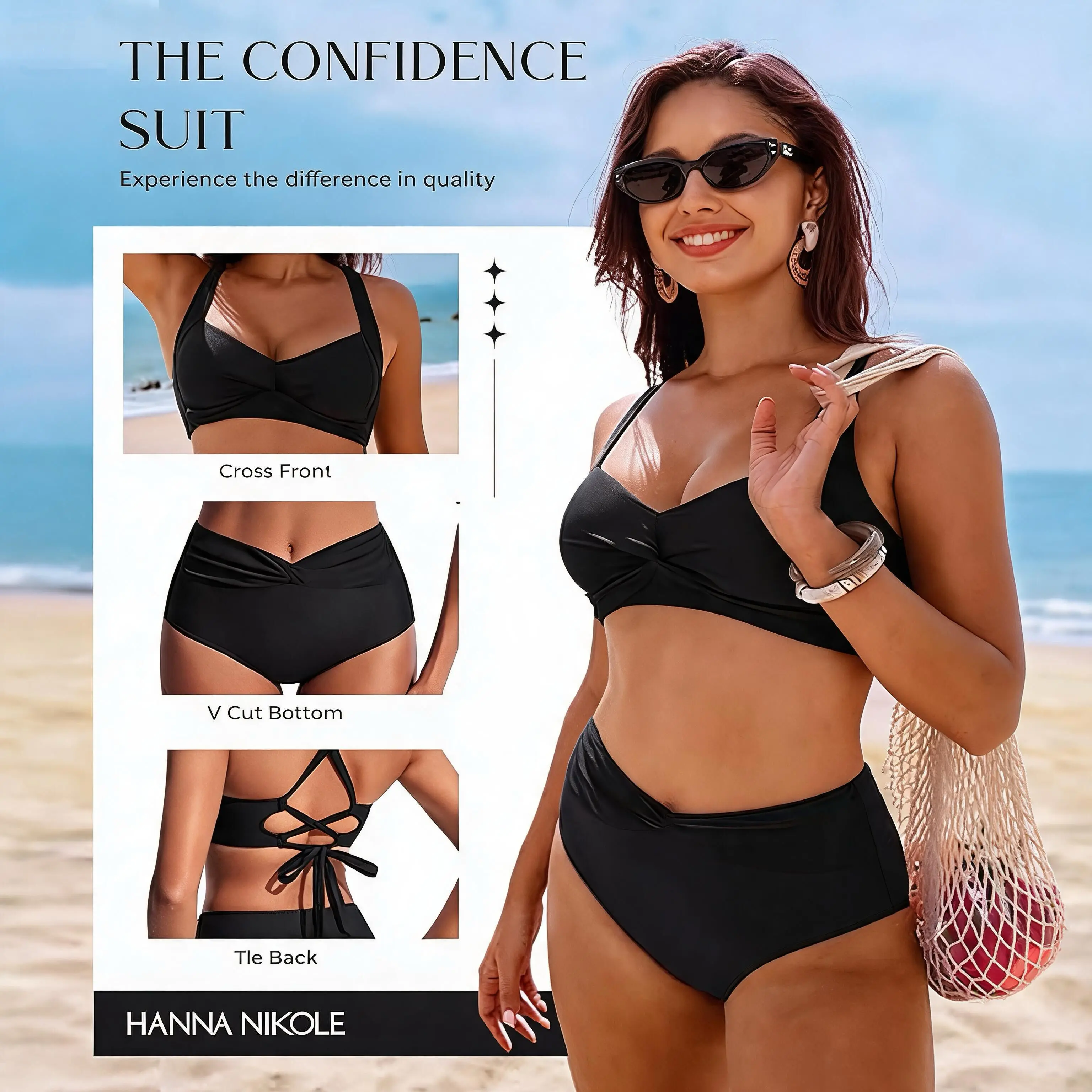 【S-XL】Hanna Nikole Women's Bikini Suit High Cut 2 Piece Swimsuit Gathered Modest Swimsuit Knotted Font Cross Cross #DealsForYouDays #SummerWins SummerFinds
