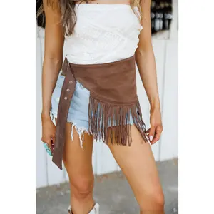 "Saddle Club" Fringe Wrap Belt in Brown