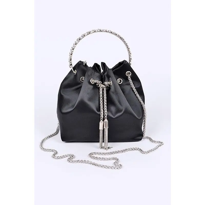 Satin Top Handle Bucket Clutch Bag