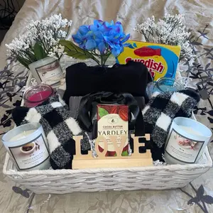 Just for fun, cute idea for six-month anniversary gift from a boyfriend to his girlfriend with matching pajamas and everything else she'll love