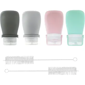 4 count Squeeze Salad Dressing Bottles, Leakproof Mini Sauce Condiment Bottles and Portable Dressing for Lunch with Bandage, Salad Dressing to Go Container with 2 count Cleaning Brush (60ml)