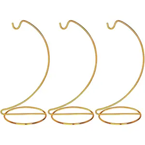 3 Pack 9" H Ornament Display Stand Iron Hanging Ornament Hanger Holder Decor Display Hook for Glass Globe Air Plant Terrarium Table Decor (Gold)