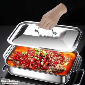 1/2 Sets Stainless Steel Rectangular Baking Trays with Lids & Handles, Grill Pan for Fish, Pasta Bowl, Dishwasher Safe, Ideal for Grilling, Camping & Oven Use, Perfect Gift for Holiday Parties