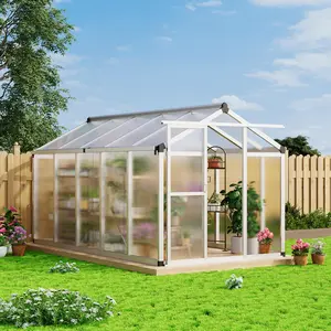 GARVEE 6x10 FT Greenhouse for Outdoors, Large Aluminum Greenhouses with Roof Vent and Quick Setup Structure, Greenhouse Heavy Duty with PC Panels, Walk-in Green houses for Winter Garden,Backyard,Patio,Lawn