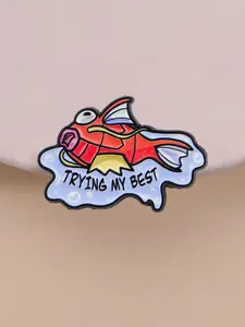 Koi King Trying My Best Durable Enamel Pin, Self-Deprecating Cartoon Animal Design, Koi Fish Struggling in Water, Perfect Accessory for Anime Fans