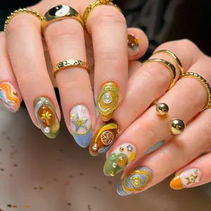 HelenNails-3D Raised Jelly Press On Nails, Abstract Nail Art, Custom Fake Acrylic Nails, Unique Japanese Nail Set, Gothic Nails, Nail Designs, 3D Nails-HL68
