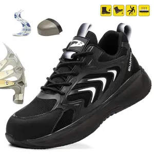 Men's Breathable Mesh Odor-Resistant Lightweight Wear-Resistant Work Shoes with Steel Toe Cap Anti-Smash and Puncture Protection for Construction