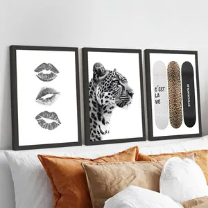3pcs/set Frameless Retro Leopard Cheetah Artistic Abstract Canvas Print Poster Set of Three Y2k Chic Modern Minimalist Minimalism Art Prints Living Room Home Decor Vintage Wall Art Poster Wall Art Decoration Leopard Print Pattern