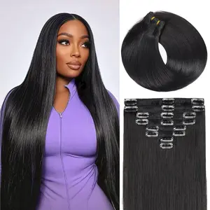 GK Clip in Hair Extensions Real Human Hair, 22 Inch 120g Jet Black, Straight Seamless Remy Hair, Double Weft, Vacation Ready & Easy to Apply