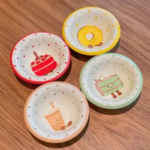 4 Pcs Cute Cake Donuts Sauce Ceramic Dishes Household Seasoning Dish Snack Plates Fruit Sushi Bowl Cartoon Kitchen Tableware