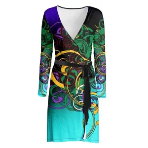 Daisy Inferno Daisy’s Dials Wrapped Dress Exclusive Fire Sunrise Print Adjustable Tie Silky Solange Retro Futuristic Wrap Dress