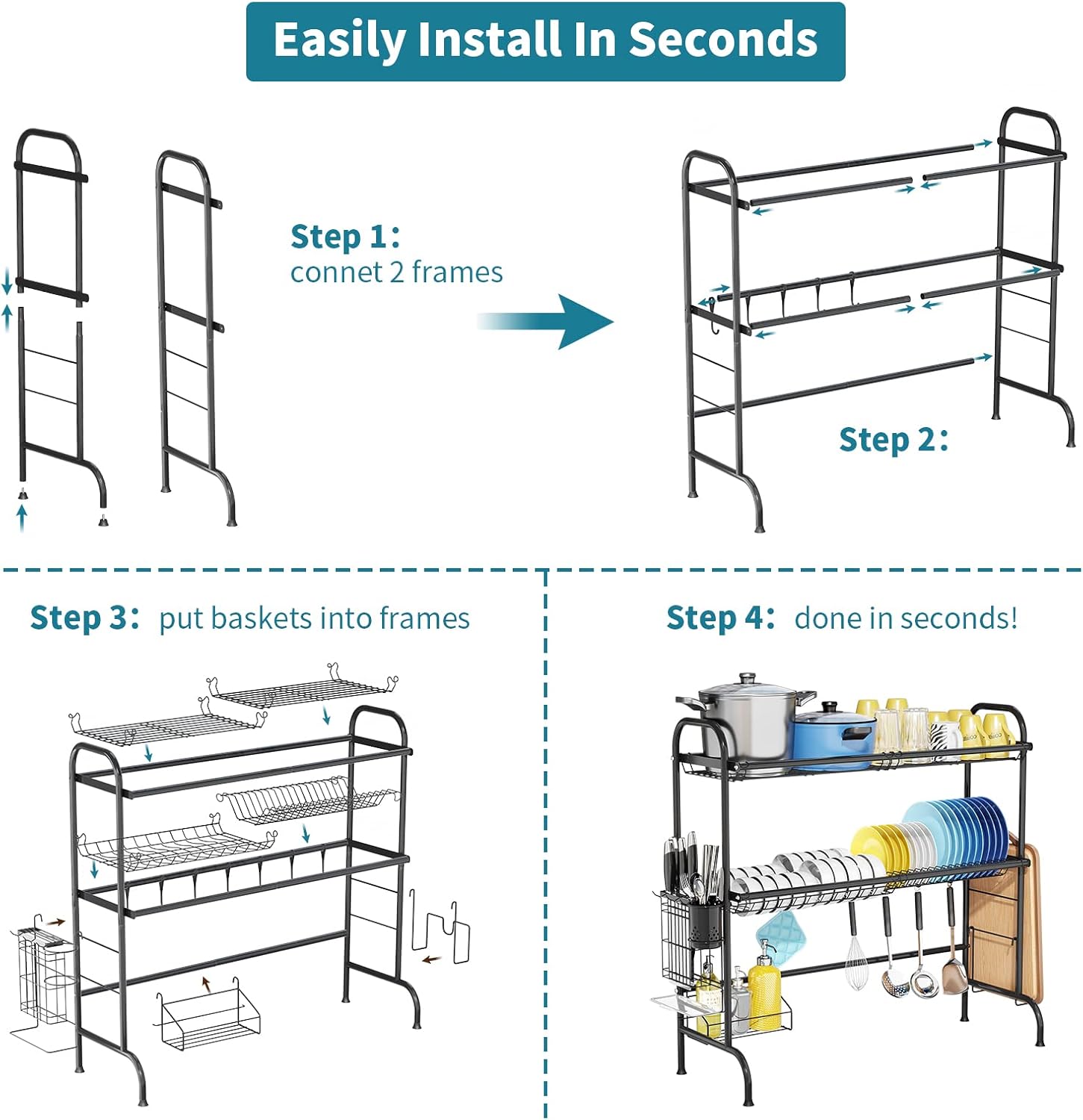 3-Tier Over The Sink Dish Drying Rack,Stainless Steel Dish Rack with Cutlery Holder & Chopping Board Rack, 33.9” x 11.4” x 32.3” for Maximum Kitchen Storage(Black) 3-Tier Over The Sink Dish Drying Rack,Stainless Steel Dish Rack with Cutlery Holder & Chopping Board Rack, 33.9” x 11.4” x 32.3” for Maximum Kitchen Storage(Black)
