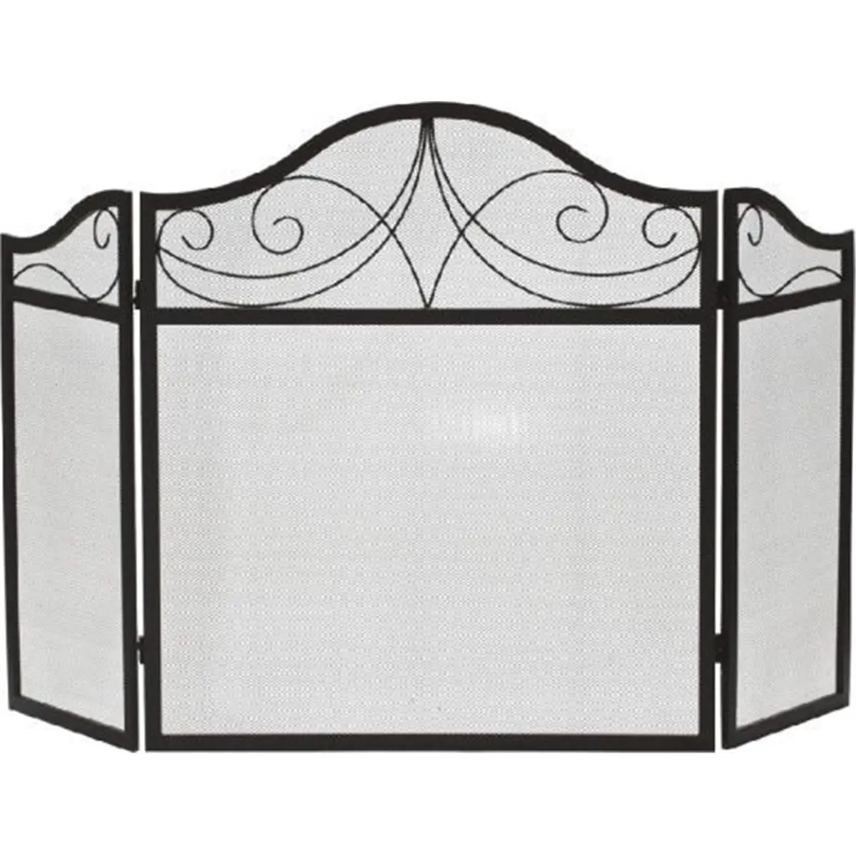 Dagan S122 3-Panel Foldable Arched Top Scroll Motif Wrought Iron Room Divider - Black, 52x30 In, Fireplace Spark Guard, Sparks-Protective Indoor Furniture