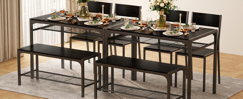 Gizoon Kitchen Table and 2 Chairs for 4 with Bench 4 Piece Dining Table Set for Small Space Apartment Kitchen Dining Room Space-Saving