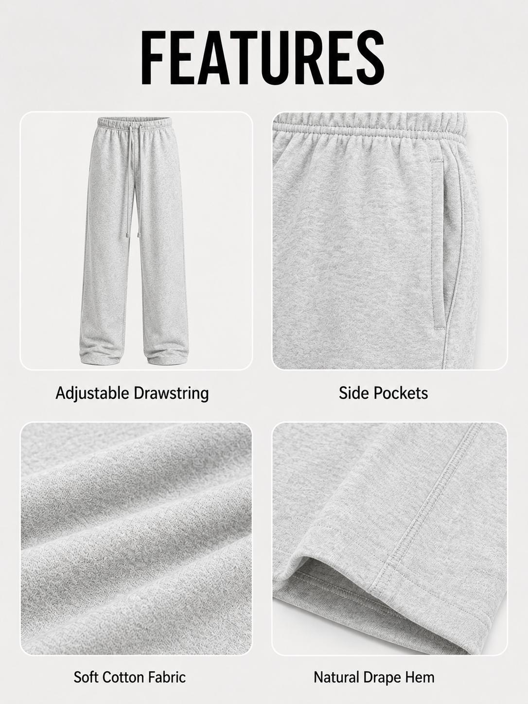 Unisex Uncuffed Men Sweatpants Light Gray Color Oversized Fit,Elastic Drawstring Waist, Casual Streetwear Bottoms for DailyWear and Leisure Activities