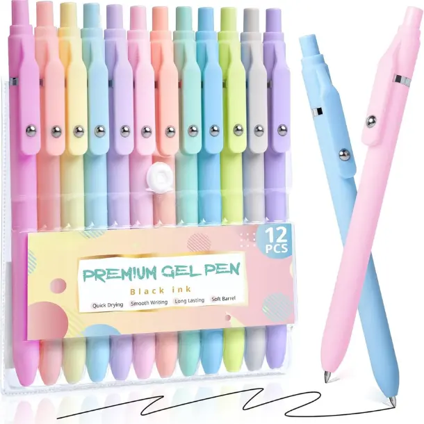 12 Pcs 0.5mm Fine Point Gel Pens, Quick-Dry No-Smudge, Smooth-Writing Comfortable Grip, Cute Black Ink Pens for Journaling, School Supplies, Office Accessories