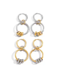 Mixed Color Circle Drop Hoop Earrings For Women Minimalist 18K Gold PVD Plated Stainless Steel Earrings Fashion Jewelry Gift