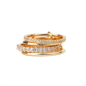 XINCY JEWELRY  Golden Interlocked Stackable Rings for Women - Statement Multi Ring Mixed Metals Stack - Cubic Zirconia Two-Toned Stacking Jewelry index finger antique  rings