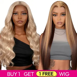 [Blend] Buy 1 Get 1 Free While Supplies Last | Blended Human Hair Lace Front Wig 180% Density Transparent Lace #27 Body Wave & #P4/27 Straight #SummerVibes