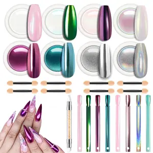 Chrome Powder for Nails 8 pcs, Magic White Chrome Nail Powder Kit Mirror Effect Chrome Powder Holographic Nail Powder Pigment Glitter Nail Powder Nailr Art Decoration