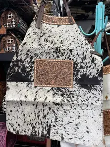 Genuine cowhide & hand tooled leather apron with adjustable straps and leather front pocket