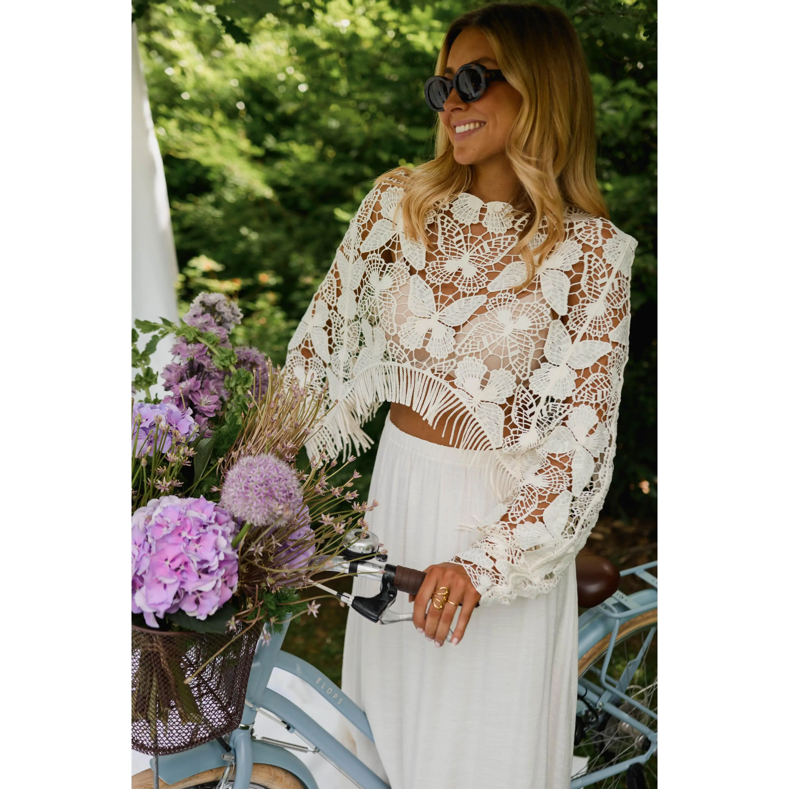 Ecru Crochet Butterfly Blouse