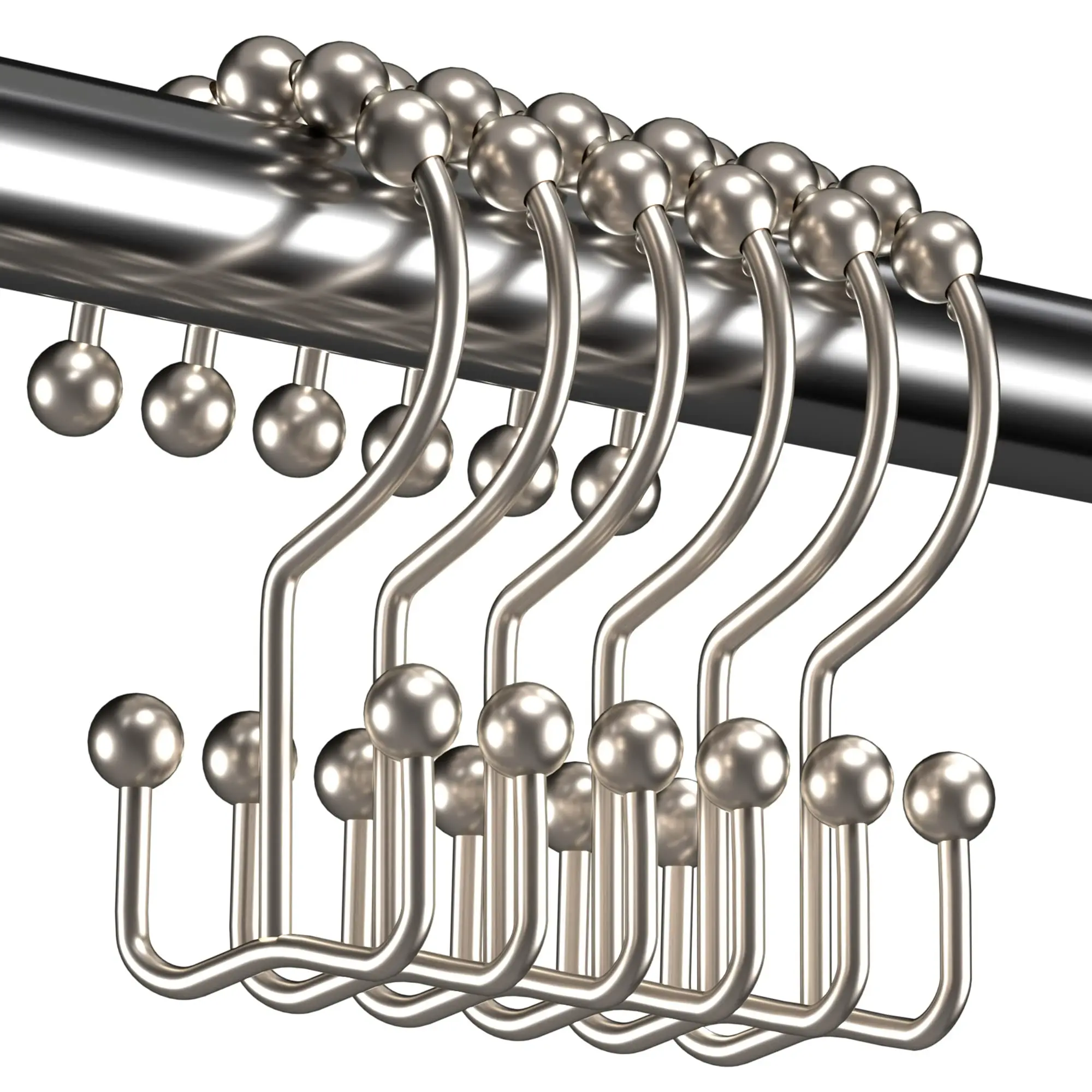 Shower Curtain Hooks Rings, Rust Resistant Metal Double Glide Shower Hooks Rings for Bathroom Shower Rods Curtains, Set of 12 Hooks