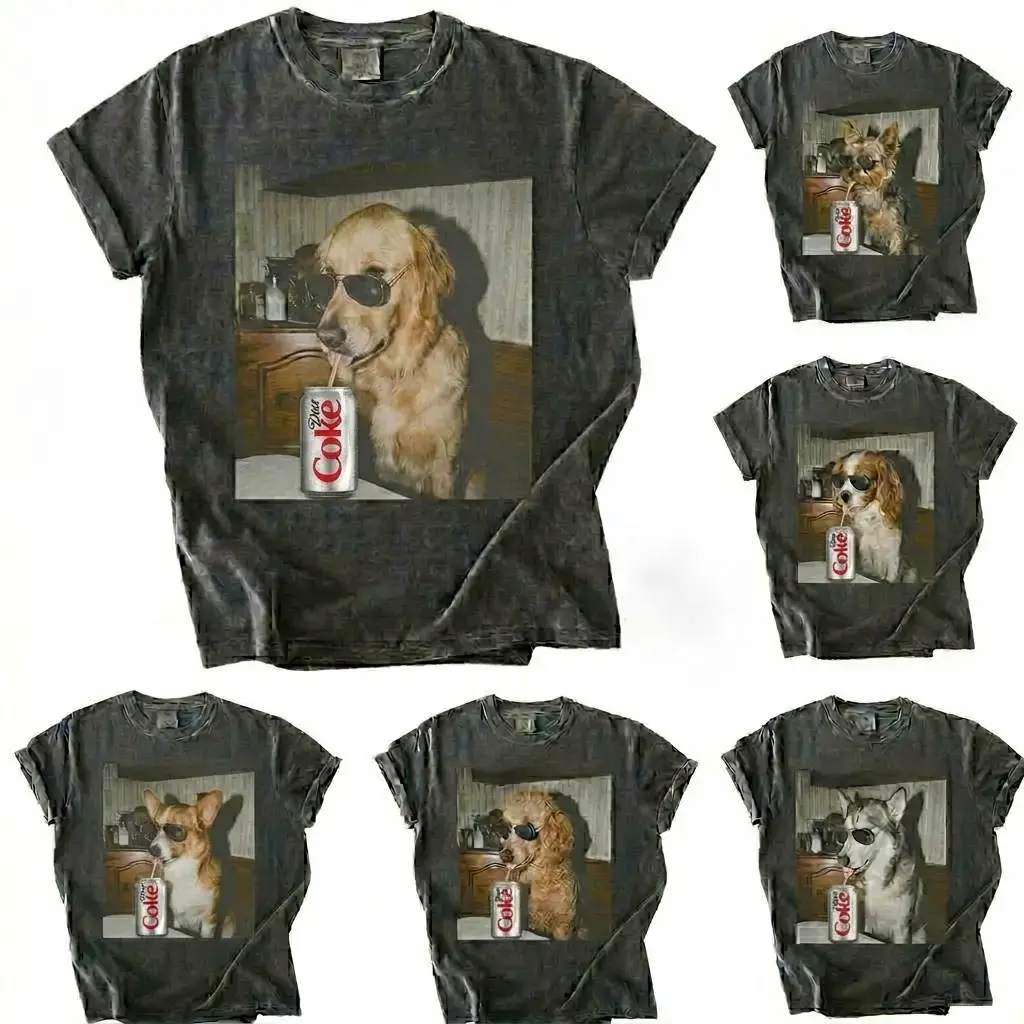 Comfort Colors 50+ Dog Breeds Available Drinking Diet Coke Shirt, Vintage 90s Funny Edgy Dog Meme Tee, Unisex Fit Design, Casual Streetwear, Gift for Dog Lovers Top Womenswear