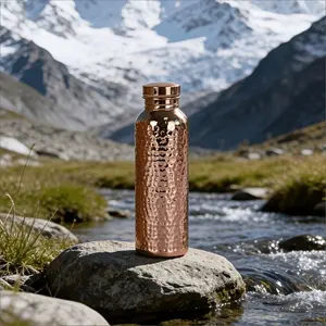 Copper Water Bottle for Drinking, Hammered Copper Travel Tumbler, Insulated Stainless Steel, Handcrafted Ayurvedic Cup, 27 Oz