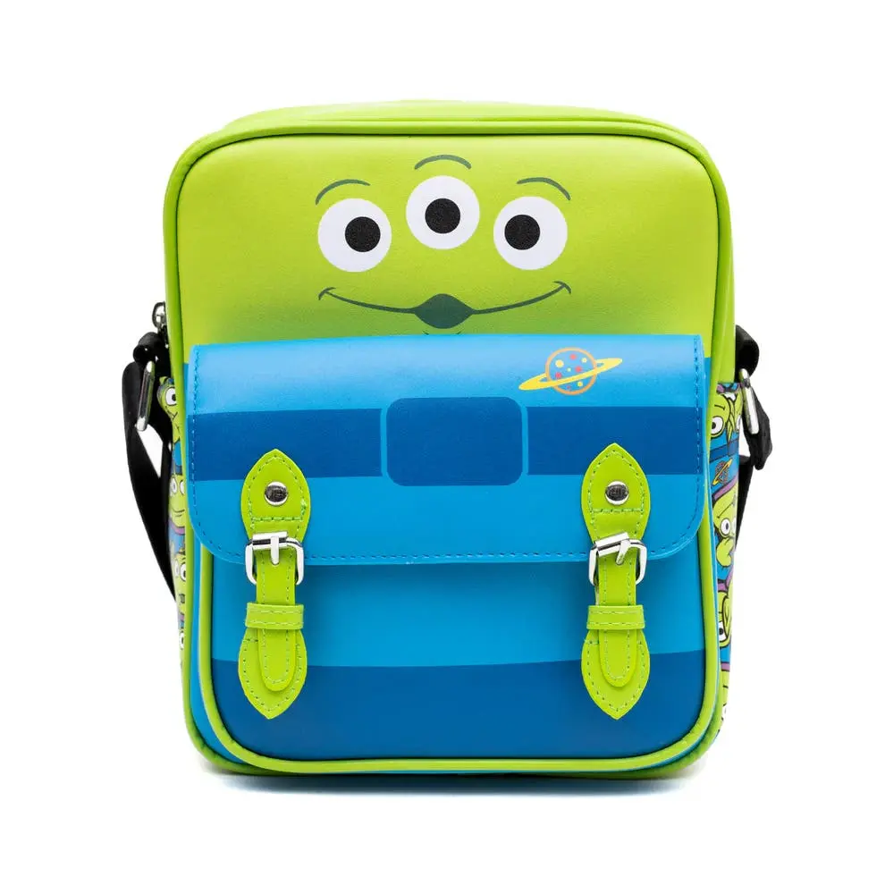 Women's Disney Toy Story Alien Buckle Crossbody Bag, Vegan Leather, Adjustable Strap, Alien Stack Design, Front Pocket, Whimsical, Casual Shoulder Bag