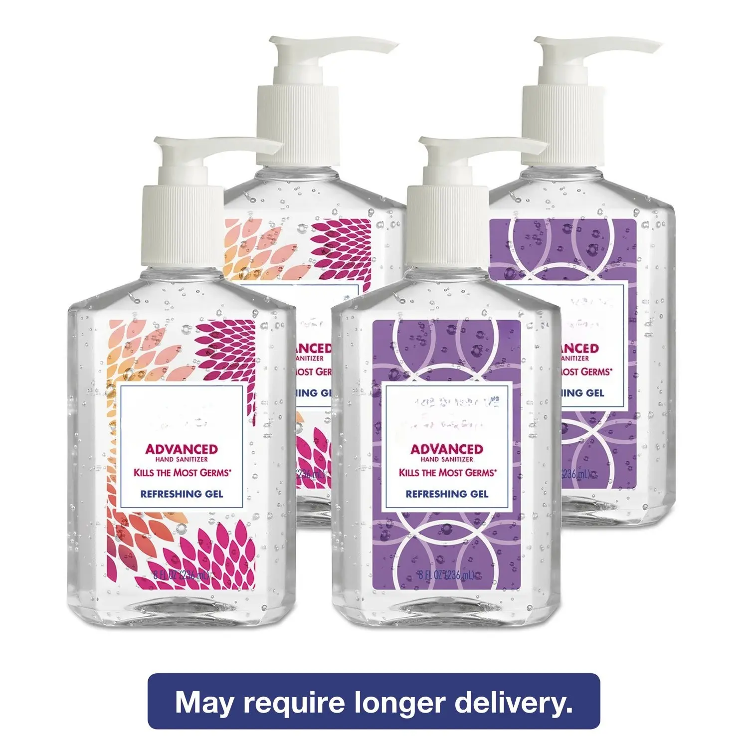 Advanced Hand Sanitizer Refreshing Gel Design Series, Clean Scent,Clear, 8 Fl Oz Pump Bottle (Pack of 4), 9652-06-ECDECO
