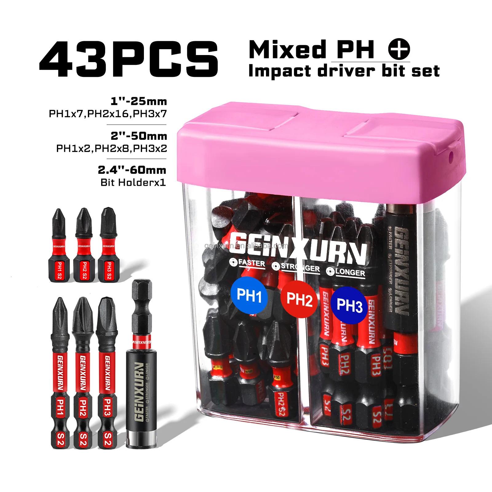 Ready to Ship in US Warehouse 52pcs Red Case High-Torque Impact Set Industrial DIY Color-Coded Screwdriver Bits OEM Customizable
