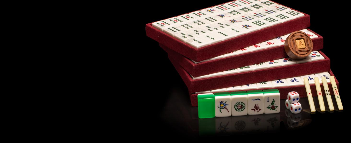 Yellow Mountain Imports Classic Chinese Mahjong Game Set, Emerald with 148 Medium-Size Translucent Green Tiles and Wooden Case
