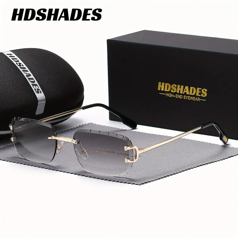HDSHADES Unisex Literary Versatile Rimless Sunglasses Rectangle Frame Outdoor Sports Exercise Sunglasses UV400