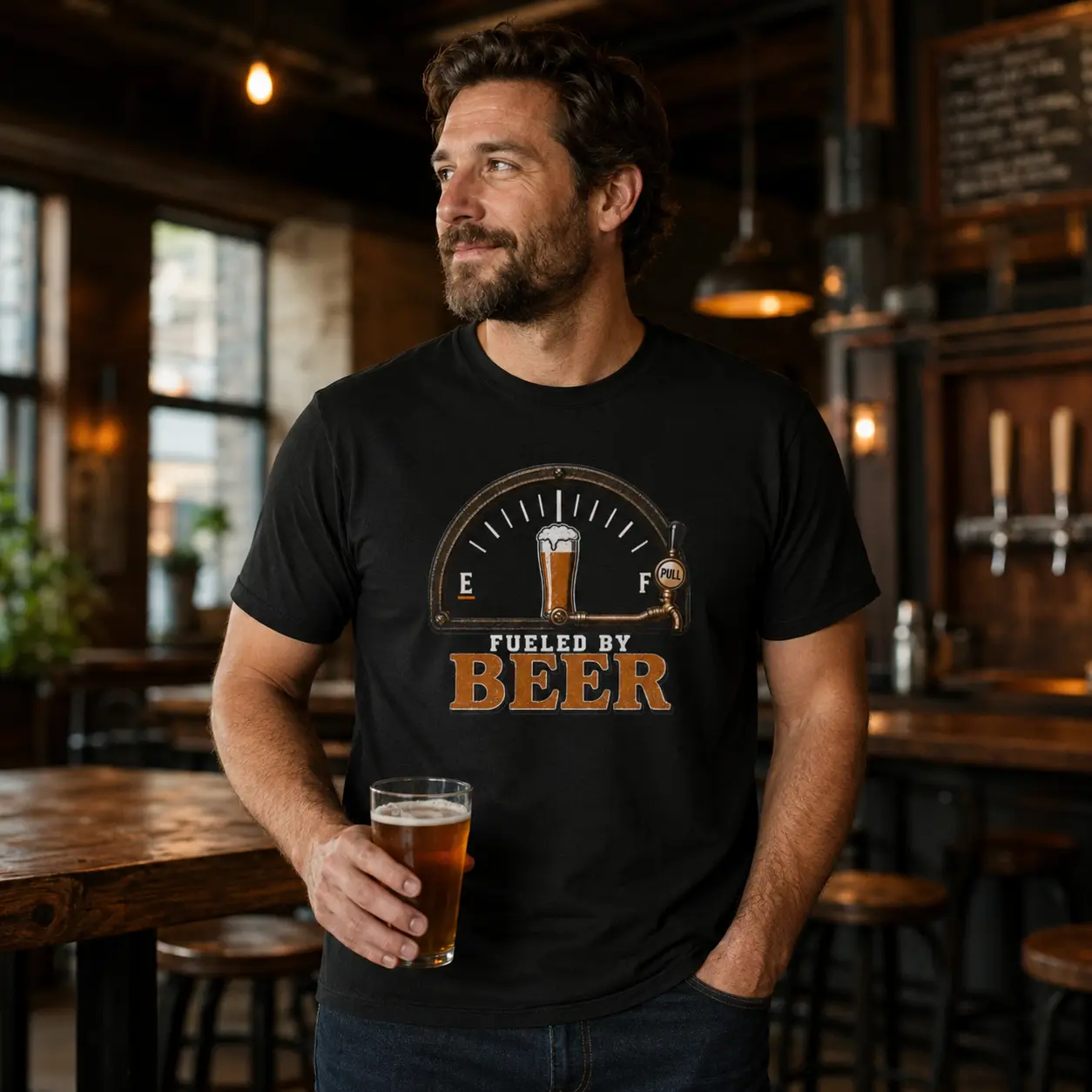 Fueled by Beer T-Shirt | Beer Gauge Graphic Shirt