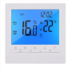 White Programmable Digital Thermostat with Blue Backlight LCD Screen, 3A Weekly Room Temperature Controller for Home Heating, Flame Retardant PC, No