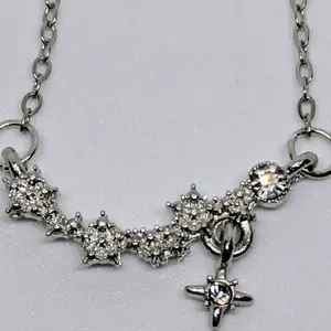 Women's Brand New Silver-Plated Star Necklace with CZ Stones 17-18in. Adjustable