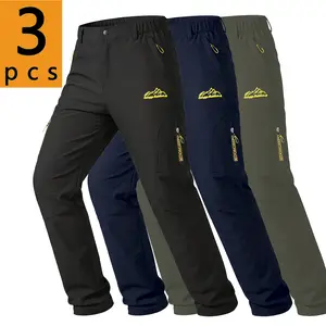 Pack of 3 men’s outdoor long pants for spring, summer, and autumn; multi-pocket cargo work pants; casual outdoor work pants; breathable fabric suitable for everyday wear, fitness, outdoor activities, and hiking; ideal as a holiday gift.