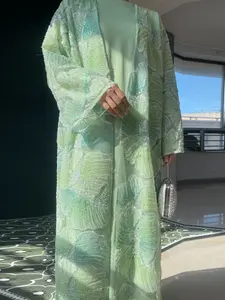 Women's 2-Piece Princess Style Luxurious Multicolor Beaded Set (open abaya + Inner Dress), Elegant Fashion, Perfect for Parties and Special Occasions